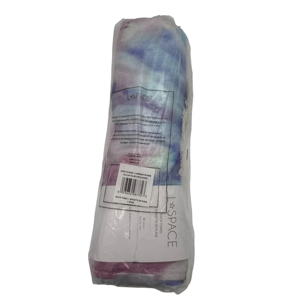 L*Space Beach Towel Tie Dye Purple Blue Cotton Fringe‎ NEW